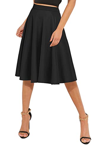 Urban CoCo Women's Basic Elastic Waist A-line Solid Flared Midi Skirt3