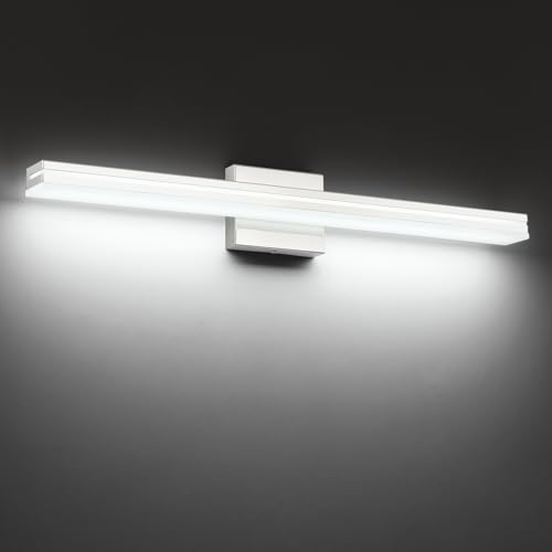 Image of SineRise 32-Inch LED Modern Bathroom Vanity Light Bar, Chrome Modern Acrylic Bathroom Wall Lighting Fixtures Over Mirror (Cool White 6000K)