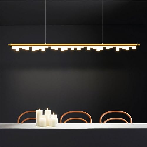 Lustre LED linéaire nordique en métal noir et or réglable pour îlot de cuisine