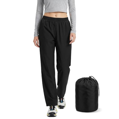 Image of Okdance Womens Waterproof Rain Trousers Elastic Waist Black Overtrousers with Storage Bag (UK, Alpha, XS, Regular, Regular, Black (Lightweight))