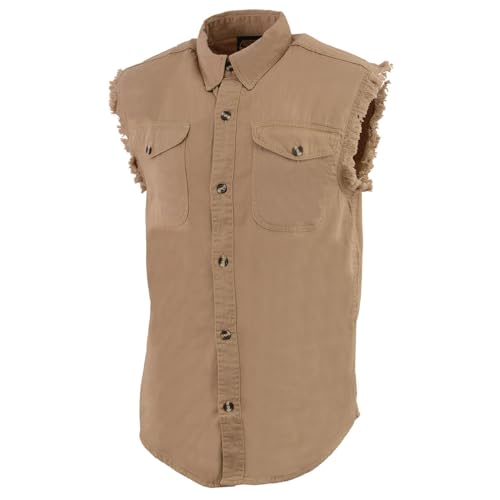 Image of Milwaukee Leather DM1002 Men's Black Lightweight Denim Shirt with Frayed Cut Off Sleeveless