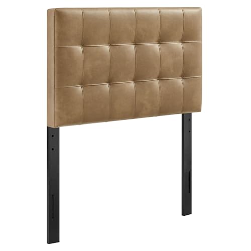 Image of Modway Lily Faux Leather Twin Size Headboard with Biscuit Tufting in Toast - Vegan Leather Upholstery with Padded Design and 5 Height-Adjustable Mounts