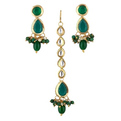 Image of Lucky Jewellery Meenakari 18k Gold Plated Tika Earring Combo Uncut Big Faux Kundan Choker Necklace set
