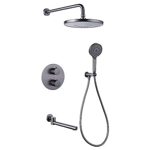 Ensemble de douche thermostatique encastré rond 25 cm avec mitigeur de baignoire et douchette