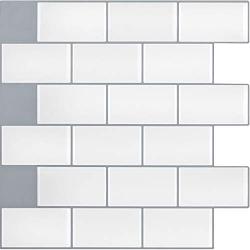 WALL DIMENSION Easy Peel & Stick 3D Vinyl White Subway Tile for Kitchen and Bathroom Back Splash Border. 4 Tile Sheets. 4 sf. WM-124C