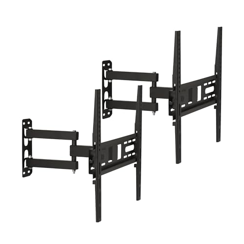 Image of BonKaso Heavy Duty Full Motion TV Wall Mount Bracket for 20 to 55 Inch LED /LCD /OLED TVs | Dual Arm Articulating, Swivel & Tilt Adjustable TV Wall Stand | Supports Up to 35kg | Black | Pack of 2