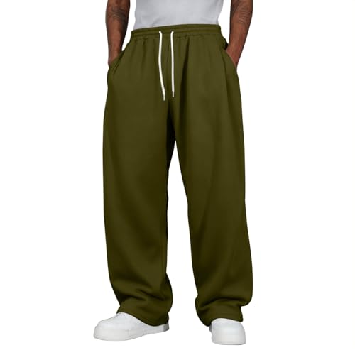 Pantalones de Chandal Hombre, Pantalon con Cintura Elástica, Cordón y Bolsillos, Pantalones Ancho Rectos Jogger, Pantalón Casual Fitness Deporte Fato de Treino Homem Verde Militar XL