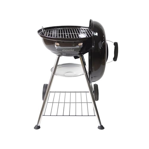 Image of Exousia Charcoal BBQ Grill - 47 cms, Porcelain Coating Fire Bowl and Lid with 4 Legs for Sturdy Balance,
