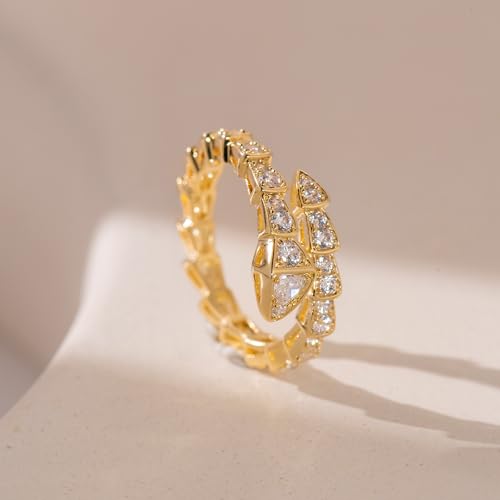 Aura & lrena Adjustable Snake Rings for Wome, 18K Gold or Platinum Plating Open-Ended Ring with AAA Cubic Zirconia Fashion Jewelry, Statement Gift Design Rings for Men and Women Non Tarnish - Image 5