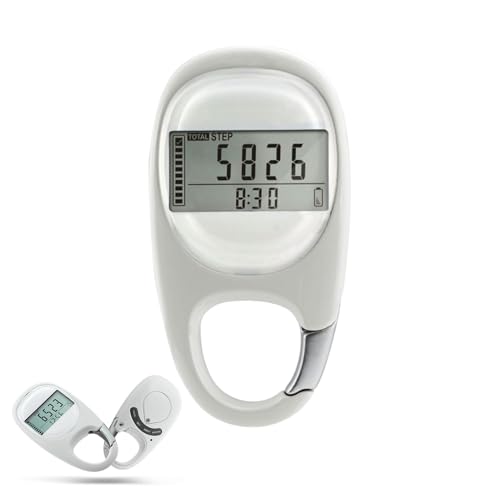 Simple Pedometer for Walking, Accurate Step Tracker with Carabiner, 3D Step Counter for Men Women Kids Seniors (White)