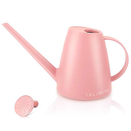 DR.UANG Watering Can for Indoor House Plants Long Spout with Detachable Spray Head Watering Cans for Plant Garden Flower, Long Spout Water Can for Outdoor Watering Plants 1.8L 60oz 1/2 Gallon (Pink)