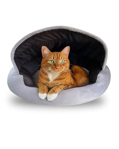 Image of GDB Premium Cotton Cozy Covered Pet Bed For Cats And Small Dogs Soft, Washable, Cave-Style Sleeping Bed With Anti-Slip Bottom Grey Black (L x W x H) 51x51x46 cm