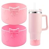 Hpebl 2PCS Bows Silicone Water Bottle Boot for Stanley Cup Accessories Anti-Slip Protective Sleeve for Water Bottle, Cover Boots for Stanley 40 30 oz with Handle Rose Pink