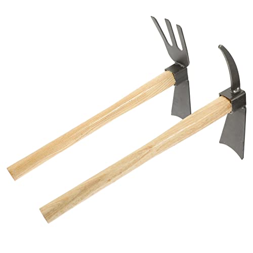 HANABASS Vegetable Gardening Hoe 2-Piece Set Steel Wood Hoe for Easy Digging Planting