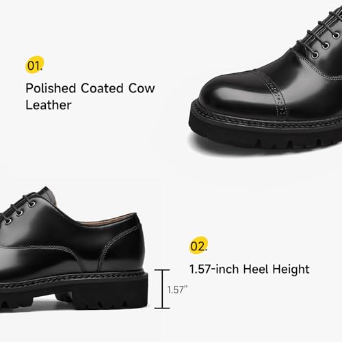 Image of BEAU TODAY Men's Wingtip Oxfords, Brogue Lace-Up Business Dress Derby Shoes | Genuine Cow Leather, Sheepskin Lining, Non-slip EVA Platform Outsole, Wingtip Brogue Design, Versatile For Work or Daily Life