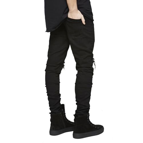 Men's Skinny Distressed Jeans Knee Rips Slim Fit Stretch Denim High Street Casual Tapered Pants 2025 Trendy Clothes4