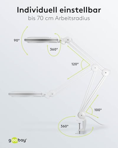 goobay Lupenleuchte/LED Lupenlampe aus Plastik / 8 W Leistungsaufnahme, Farbtemperatur 6500 K/Lichtstrom 650 lm/Betriebsspannung 230 V (AC) 60361, Weiß