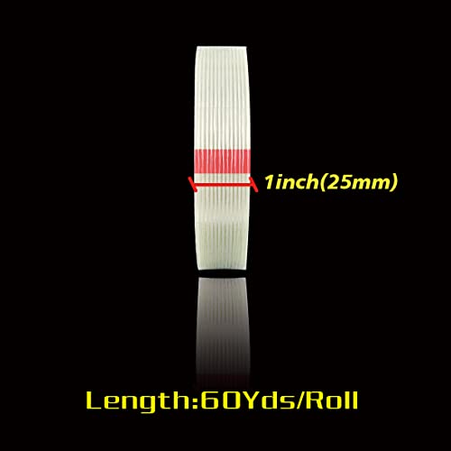 Image of Mono Filament Strapping Tape 1 Inch x 60 Yards, 4.7 Mil Thick Fiberglass Reinforced, 4 Rolls Heavy Duty Tape for Shipping, Bundling, Moving & Industrial Packing