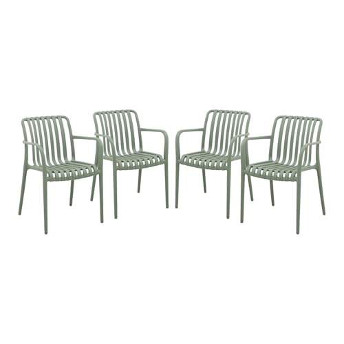 sweeek - Lot de 4 fauteuils de Jardin en Plastique Vert de Gris. empilables. Design linéaire