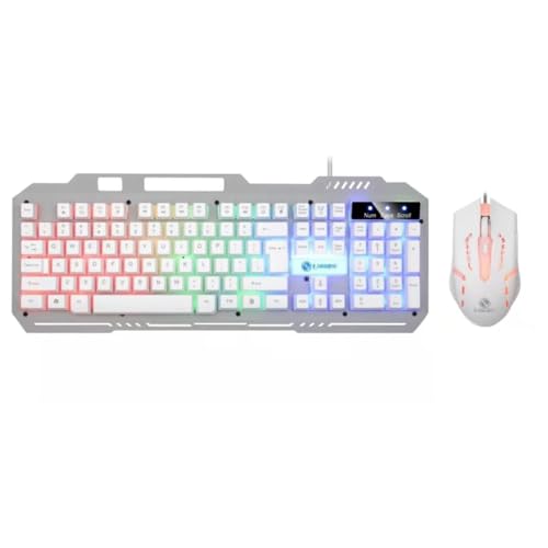 GAOJUNAN Combo de Teclado y Ratón Teclado con Cable Retroiluminado For Juegos LED Fresco De Computadora Kit de Teclado y Mouse(White)
