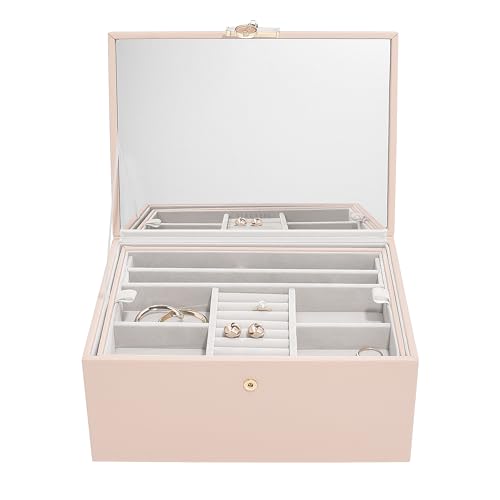 Stackers Luxuriöse, klassische Schmuckschatulle, Plüsch, Rosa / Grau