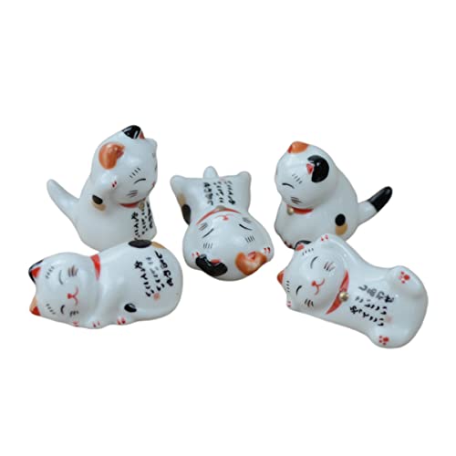Garneck 5 Pièces Salle de Fortune Baguettes de Voiture en Céramique Supports de Style Porcelaine Japonais Neko Cuisine Richesse Couteau Reste Drôle Maison à Manger Porte- Bonheur Maneki