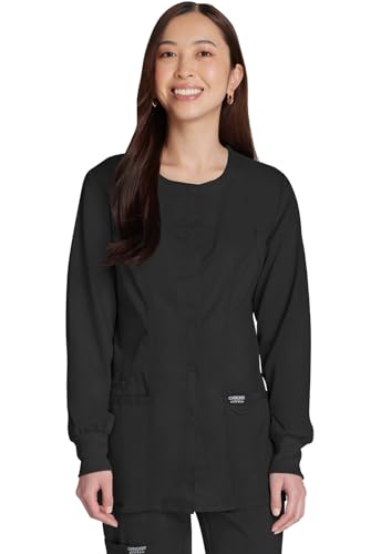 Cherokee Women's Snap Front Warm-up Jacket, Black, Small