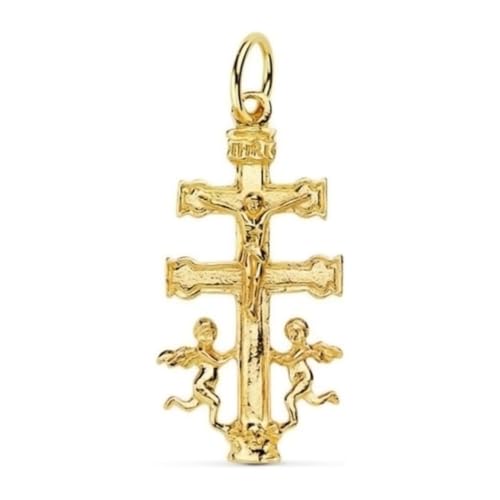Sebaoth | Cruz De Caravaca Bendecida | Oro De Ley 18K | Con Ángeles, Fabricadas y Enviadas Desde Caravaca | Unisex, Para Regalo | Elige Tu Tamaño Ideal (2,4 cm)