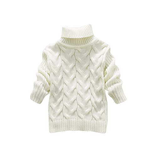 Kids Boys Knitted Pullovers Toddler Boys Girls Children's Winter Sweater Solid Color Turtleneck (White, 4-5 Years)