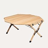Mesa plegable, mesa octogonal para acampar, mesa enrollable, mesas de picnic al aire libre para campamento de madera maciza para acampar en el patio trasero Senderismo Picnic Viajes (color de tronco,