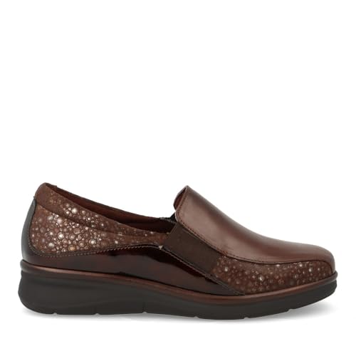 PITILLOS - Mocasín,Zapato con cuña,Gomas en los Lados,Suela de Goma,Plantilla Extraible,clásico,Piel y Tela para: Mujer Color: Marron Talla:39