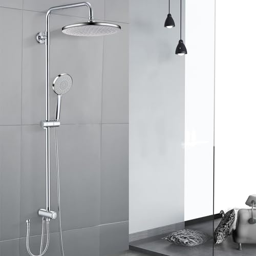 GAOZHI Colonna Doccia Senza Miscelatore Termostatico Asta Doccia con Doccetta e Soffione 23cm Miscelatore Doccia Soffione Doccia con Tubo, Saliscendi Doccia Regolabile in Altezza Inox 304 Cromato