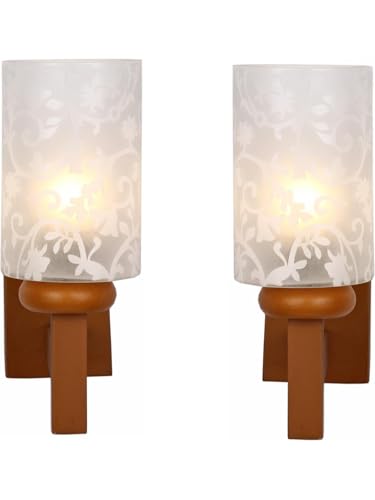 Image of Somil Brown Dandi Style Wall Lamp with Hand- Decorated Glass Shade, Ideal for Indoor Lighting Decoration, Pack of 2, 16 X 25 X 28.5 CM