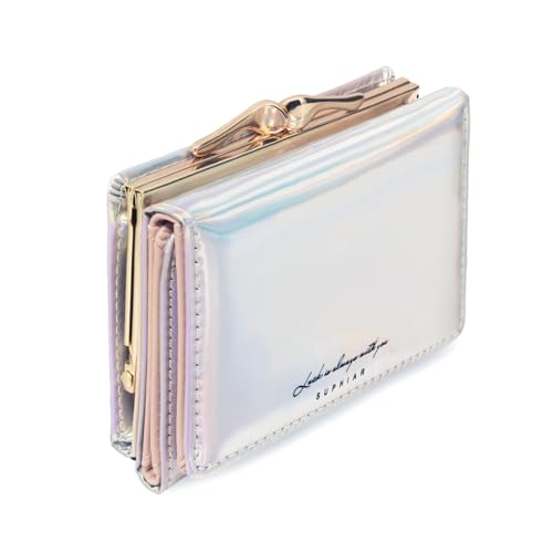 JANKS Small Wallet for Women Mini Laser Card Holder Case Iridescent Holographic Purse with Coin Pocket for Girls Ladies