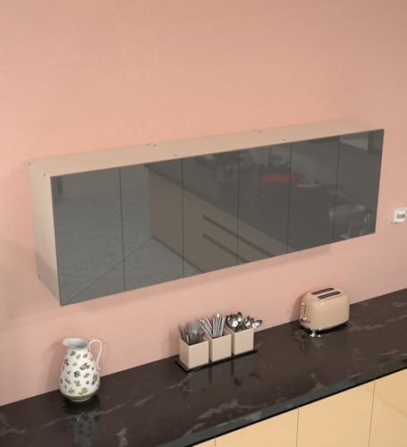 Image of SPECIALITY PANELS 6 Door Mirror Glossy Triple Layered UV Resistant Handless Cabinet Wall Mounted Storage Unit Space Saving Durable Cupboard for Kitchen Bathroom Living Room Utility Organizer