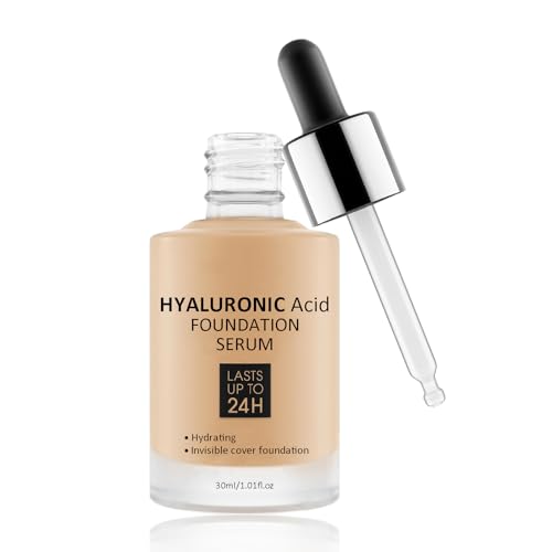 Tinted Serum Foundation Full Coverage, with Hyaluronic Acid Hydrating Formula - Soft Matte Face Foundations Makeup Foundation Long-Lasting up to 24H Foundation for Dry Skin - Natural Glowing Finish