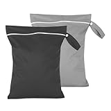 Iridsmole 2Pcs Travel Laundry Bags, 40 × 30cm Wet Bags for Swimming, Waterproof Dirty Clothes Bag for Traveling, Nappy Bags with Zipper, Lightweight Wet Dry Bag, Dirty Laundry Bag (Black & Grey)