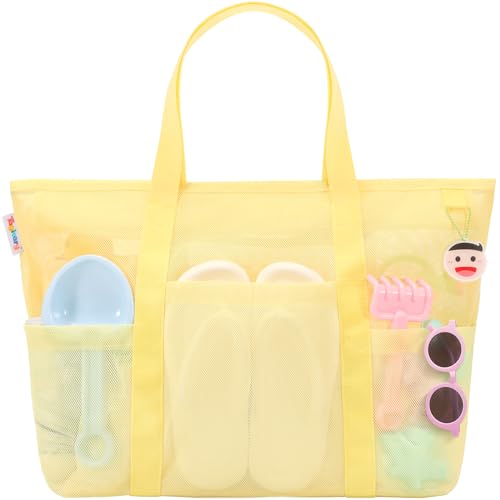 Grand sac de plage imperméable Tagitary jaune avec fermeture éclair