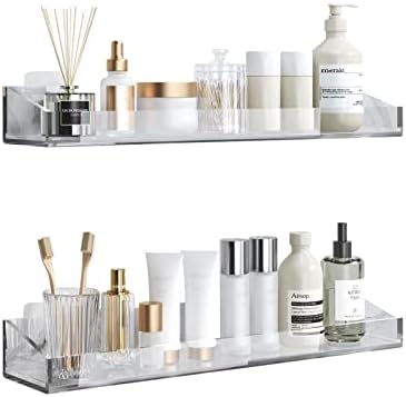 INCHAN Acrylic Bathroom Shelf, Sticky Shower Organizer, Storage Shelf Extra Thick Acrylic Shower Shelf, Acrylic Shelf Clear Display Shelf, 15.7 Inch Drill Free All Mount, 2 Pack