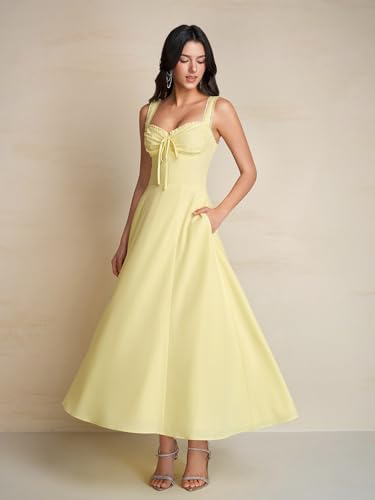 Image of KUTUMAI Floral Corset Midi Dresses for Women 2026 Lace Up Flowy Summer Wedding Guest Dress with Pockets