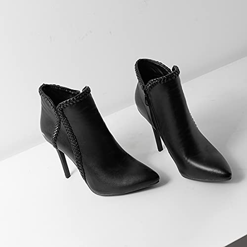 VOKLIN Women's Pointed Toe Stiletto High Heel Dressy Ankle Boots Fashion Braid Zipper Elegant Short Booties2
