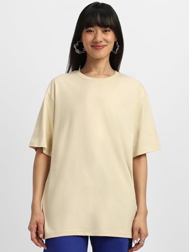 Image of JUNEBERRY Pure Cotton Drop Shoulder Oversized Baggy Fit Half Sleeve Plain Solid Round Neck Multicolor T-Shirt for Women & Girls (Pack of 2) (Sizes S-2XL)