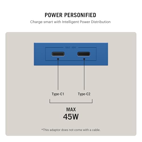 Image of DailyObjects POP 45W Wall Charger Adapter with Foldable Pins|USB-C Dual Port Power Output|Fast Charging|GaN5|Slim|Support iPhone 12 13 14 15 16 pro Max, Android,ipad,Samsung,oneplus|Lightweight-Blue