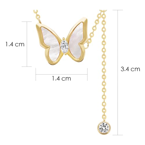 Mylinn 925 Gold-Plated Butterfly Necklace – Mother-of-Pearl Inlay with Delicate Zircon Accent Chain, Layered Design for Daily Elegance, Gold, 1.4cm×1.4cm4