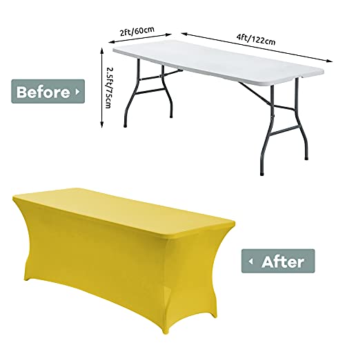 Image of CWK 4FT Waterproof Stretch Spandex Table Cover for Rectangular Tables - Elastic Fitted Tablecloth for Folding Tables,Wrinkle Resistant Table Cloth for Parties, Weddings, Banquets & Events (Yellow)