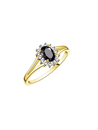 Image of Rylos Halo Ring: Diamond Birthstone with 6X4MM Oval Gemstone - Women's Jewelry in Yellow Gold Plated Silver - Stunning Diamond Ring Sizes 5-10