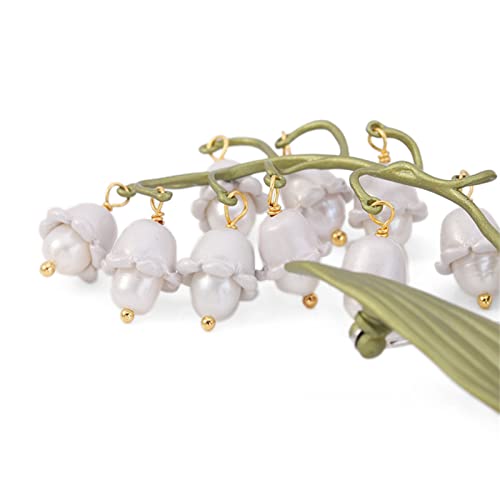 Joyluckycat Temperament Lily Of The Valley Pearl Brooch Lily Of The Valley Green Leaves Plant Jewelry Accessories #TOP2
