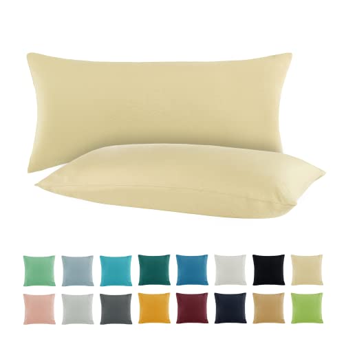 SHC by BaSaTex 2er Pack Jersey Kissenbezüge Kissenhüllen | Kopfkissenbezug aus 100% Baumwolle | 40x60 cm Nackenkissen Bezug | Farbe Elfenbein Natur