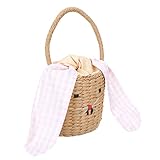 cabilock borsa per coniglio in rattan custodia in rattan borsa di paglia intrecciata a mano borsa vintage in vimini borsetta di coniglio cestino da campeggio caramella stoffa bambino