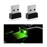Sylvil 2 PCS USB LED Car Interior Atmosphere Lamp, Portable Mini LED Night Light, Plug-in USB Interface Trunk Ambient Lighting Kit, Universal Interior Car Accessories (Green)
